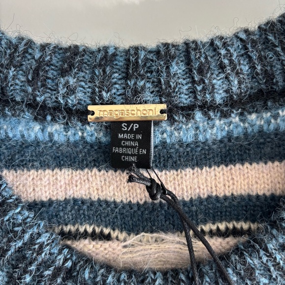 Magaschoni Patterned Blue and Cream Sweater Vest Wool blend Sz S - Picture 3 of 7